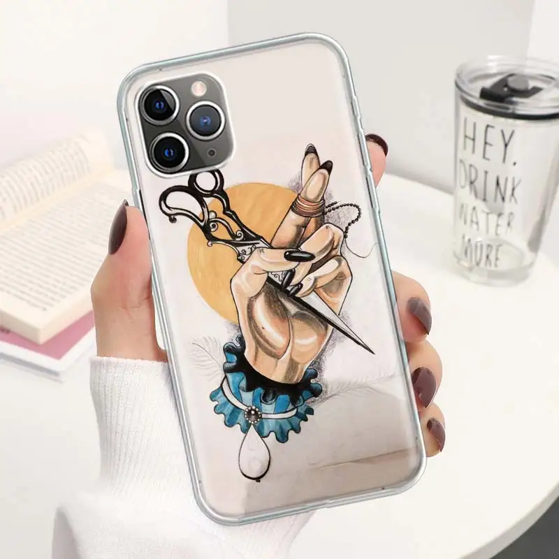 Hair Stylist Scissors Brush Coque Phone Case For iPhone 11 12 13 14 15 16 Pro Max 7 Plus 8 + X XR XS SE Apple Soft Fundas Cover 