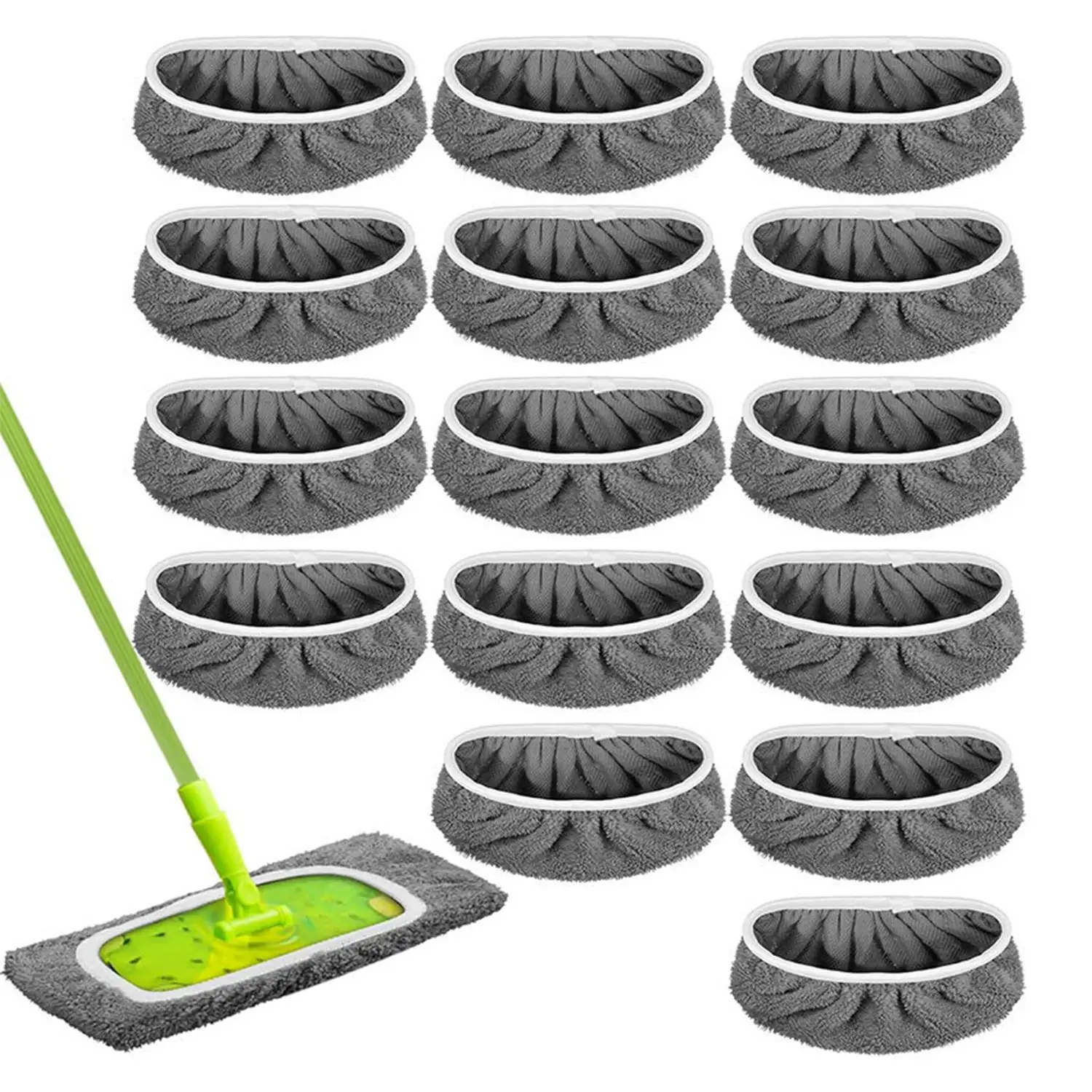 Almofadas de esfregão de microfibra reutilizáveis, varredor de piso de móveis verdes, panos de limpeza úmida e seca, substituição de cabeça de esfregão, toalha de pano lavável