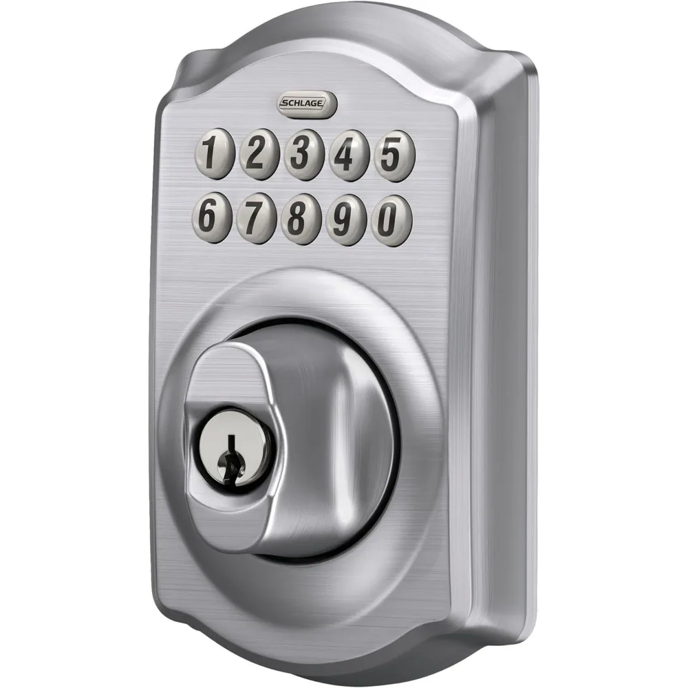 Schlage BE365 CAM 626 Camelot Keypad Deadbolt، قفل دخول إلكتروني بدون مفتاح، كروم ساتان