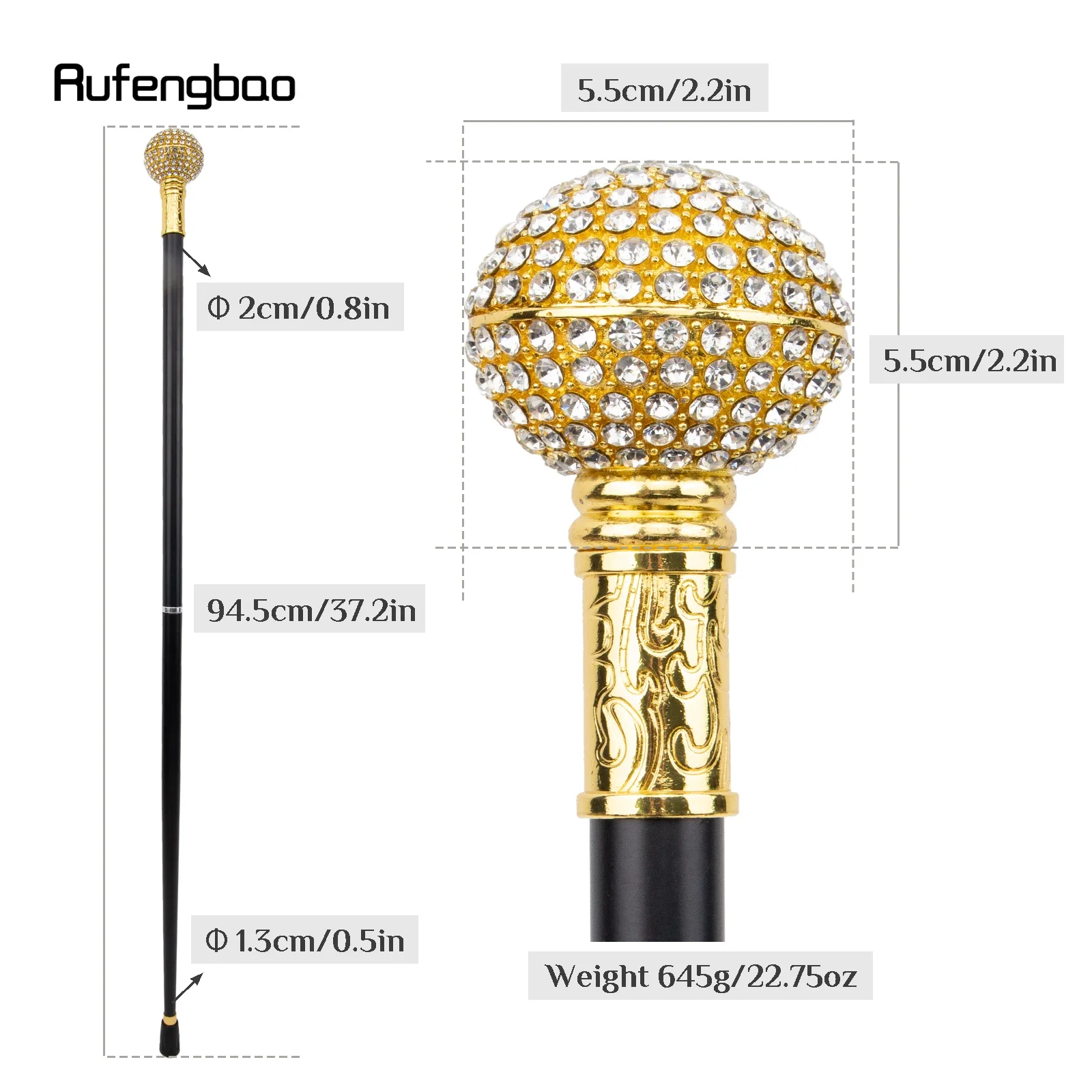 White Artificial Diamond Ball Decorative Stick  Decorative Cane For Halloween For Cosplay And Parties, For Cosplay & Party