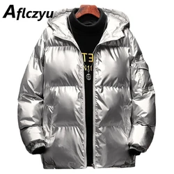 Padded Jacket Men Winter Glossy Parkas Fashion Casual Solid Color Winter Thick Warm Jacket Coat Male Waterproof Outerwear