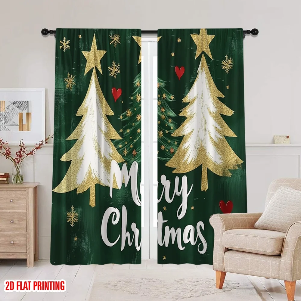 2 قطعة 2D الطباعة المسطحة سعيد عيد القديس باتريك نافذة الستائر عيد ميلاد سعيد شجرة عطلة 100% البوليستر بدون كهرباء
