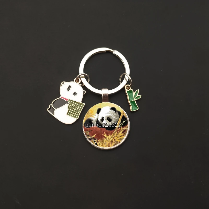 2021Cute National Treasure Panda Keychain Glass Jewelry Animal Panda Keychain Car Girl Bag Keyring Jewelry Accessories Gift