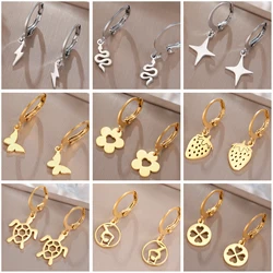 Unift Trendy Minimalist Stainless Steel Hoop Earrings for Women  Flower Butterfly Star Moon Charms Ear Piercing Jewelry Gift