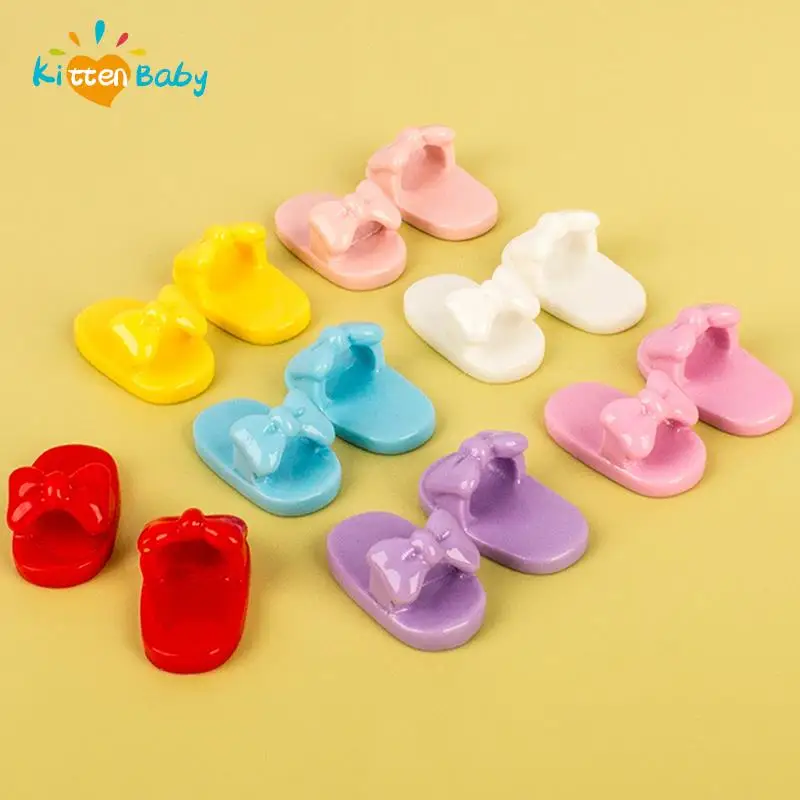 10pcs 1/12 Scale Dollhouse Miniature Cute Mini Slipper Simulation Bow Slippers Model For Doll Shoes Accessories