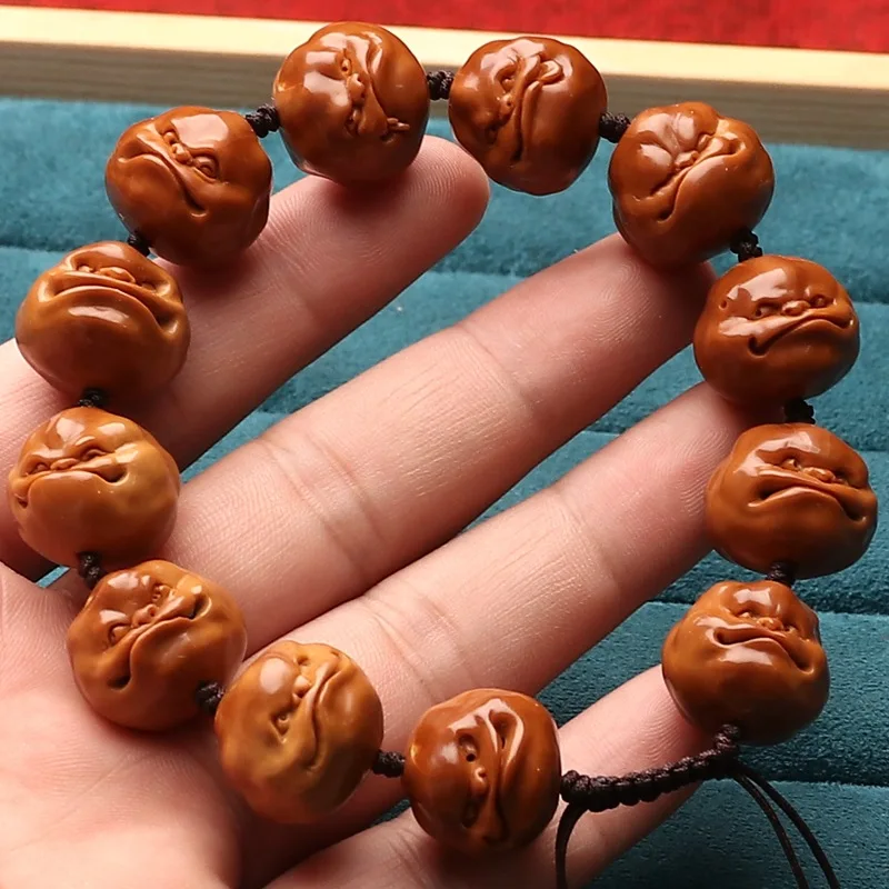 Iron Core Carved Short round Small Seed Fun Hundred States Stone Carving Collectables-Autograph Bracelet Hand Toy Olive Nut