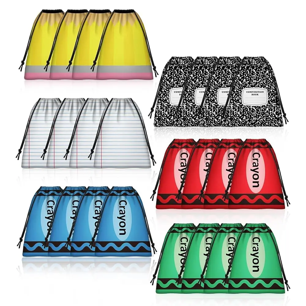 

24 шт. сумок на шнурке для школы, 6 стилей, для канцелярских принадлежностей и школьных принадлежностей для одноклассников