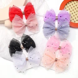 Horquilla con lazo de malla de doble capa para niños, Clip LATERAL para mujeres y niñas, moda de Corea, dulce estrella para estudiantes, accesorios para el cabello, 2 uds.