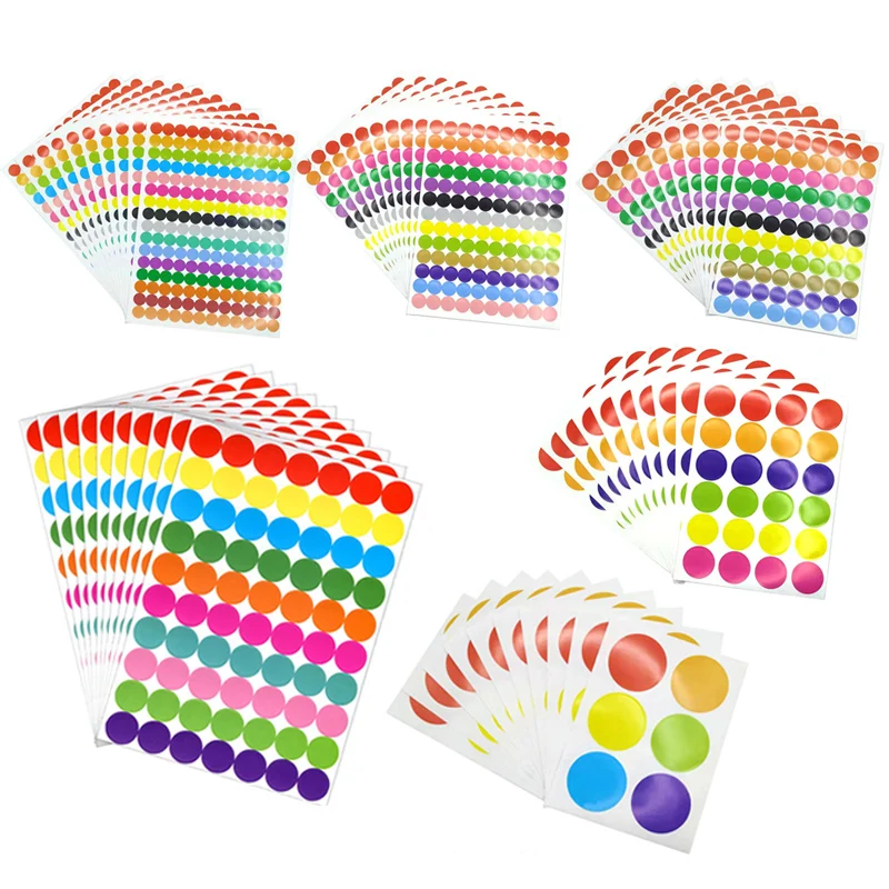 6mm 8mm 10mm 19mm 20mm 40mm Colored Dot Stickers Polka Circle Office Classroom Party Decoration Toys Diary Decoration Sticker