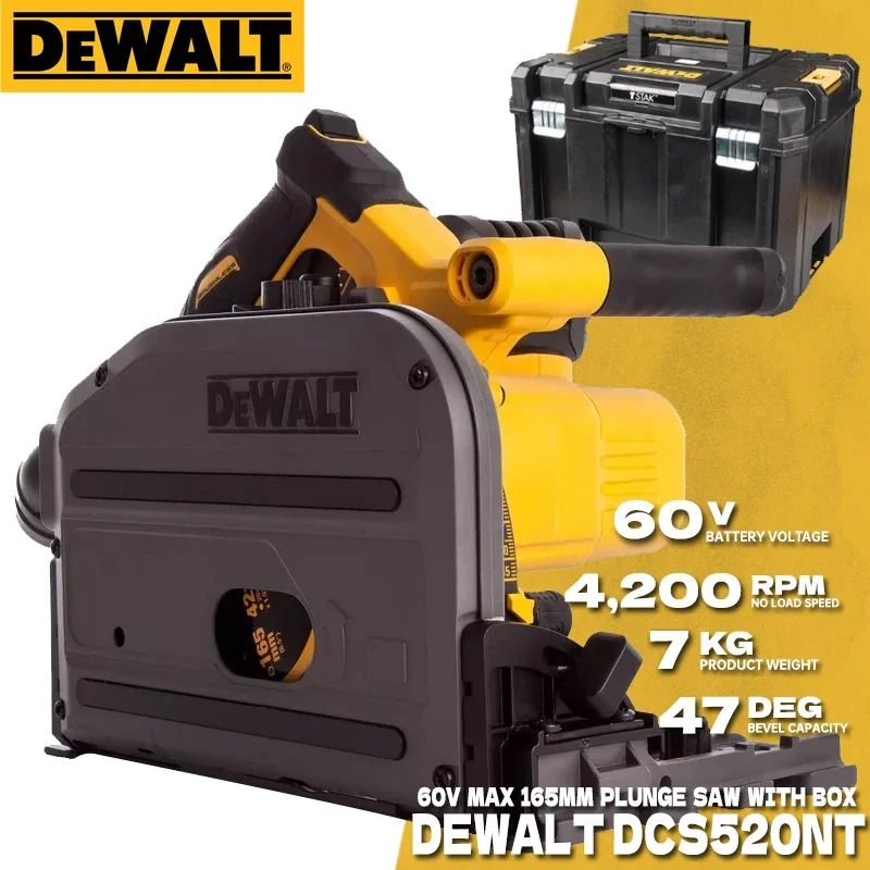 DEWALT DCS520NT 60V MAX FLEXVOLT Brushless 165mm Plunge Saw Cordless 6-1/2 inch Track Saw Anti-Kickback Circular Saw DCS520