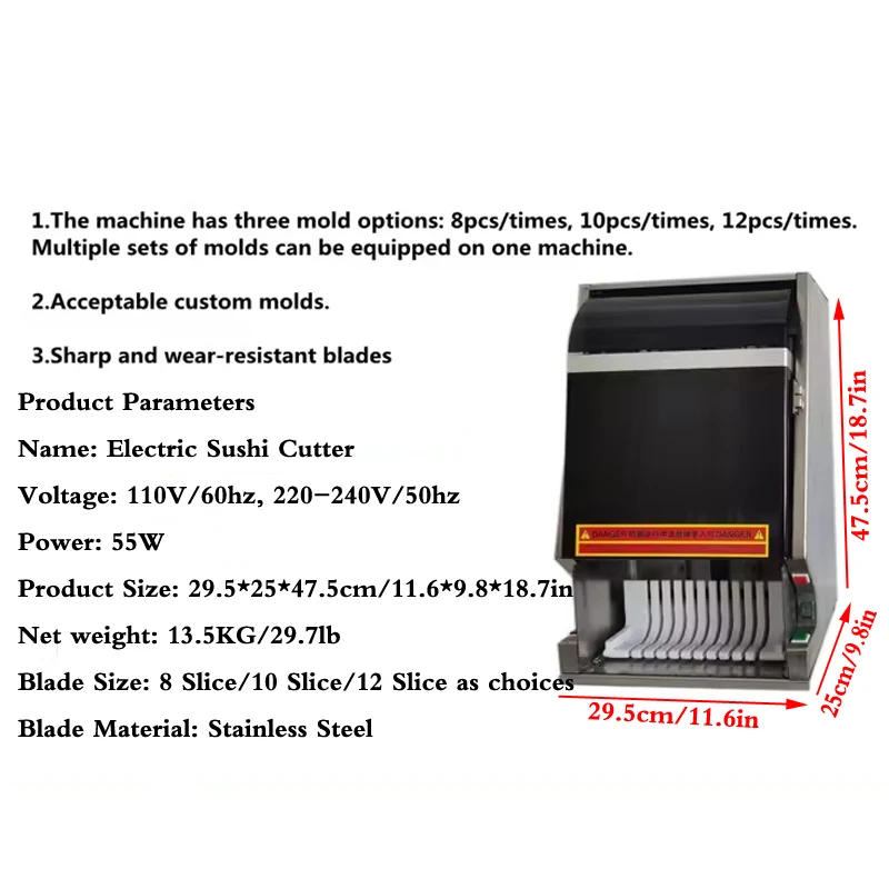 Electric Automatic Sushi Slicing Machine Sushi Cutter Round Sushi Roll Making Cutting Machine