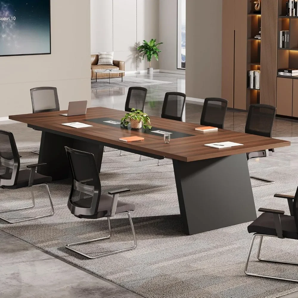 

8ft Conference Table, Modern Office Meeting Room Table with Cable Management, Large Business Seminar Furniture for Boardroom, W