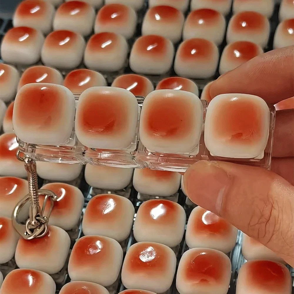 Caramel Bread Design KeyChain Keys Click Sounding Keyboard Stress Relief Fidget Button Keycap DIY Bread Pendant Finger Toys