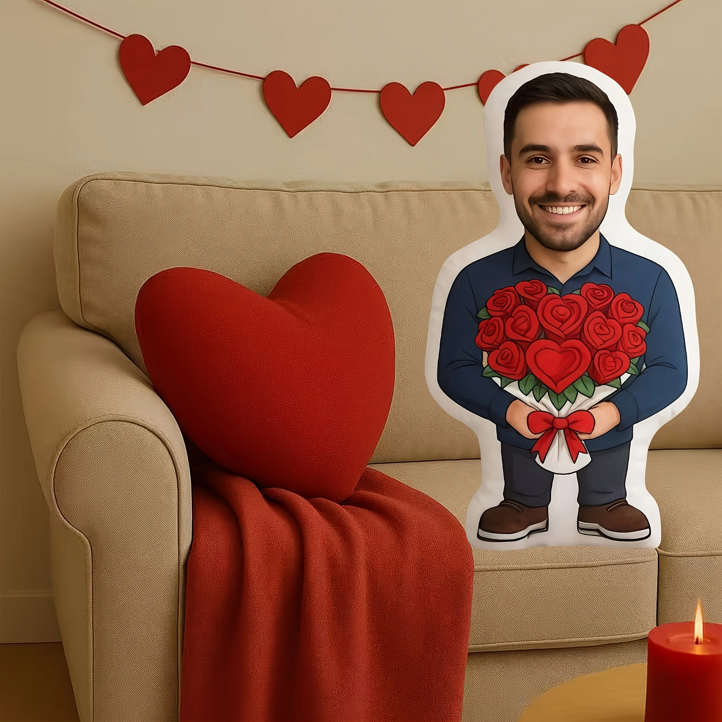 Custom Face Photo Pillow - Soft Plush Material, Ideal as a Valentine's Day Gift, Wedding Keepsake, or Anniversary Present. Featu
