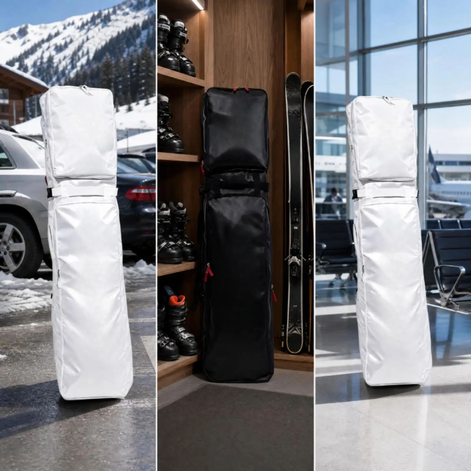 Wheeled Ski and Snowboard Equipment Bag Large Capacity Rolling Ski Bag with Backpack Straps Zippered Spacious