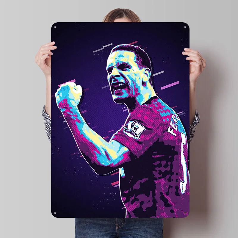 Fußballspieler im Retro-Stil Druckposter Individualisierte Retro-Wandkunst Vintage Metallschilder für Fans Luxuriöse Dekoration Gaming