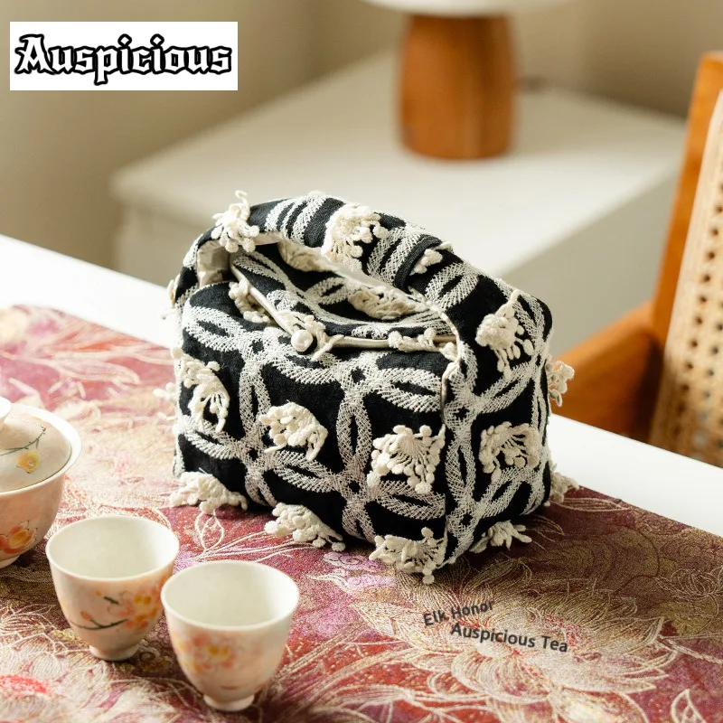 Embroidered Sea Anemone Tissue Box Elegant Paper Holder Wet Wipes Case Reusable Paper Drawer Toilette Napkin Storage Decoration