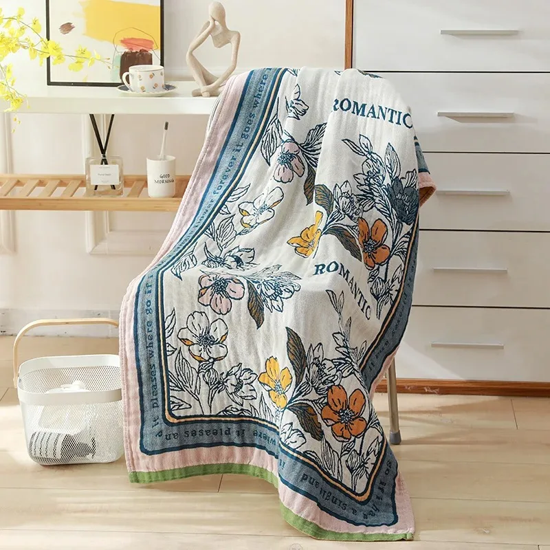 Nordic New Bohemian Floral Printing Adult Soft Absorbent Cotton Gauze Beach Bath Towel Bathroom Accessories 80×160CM