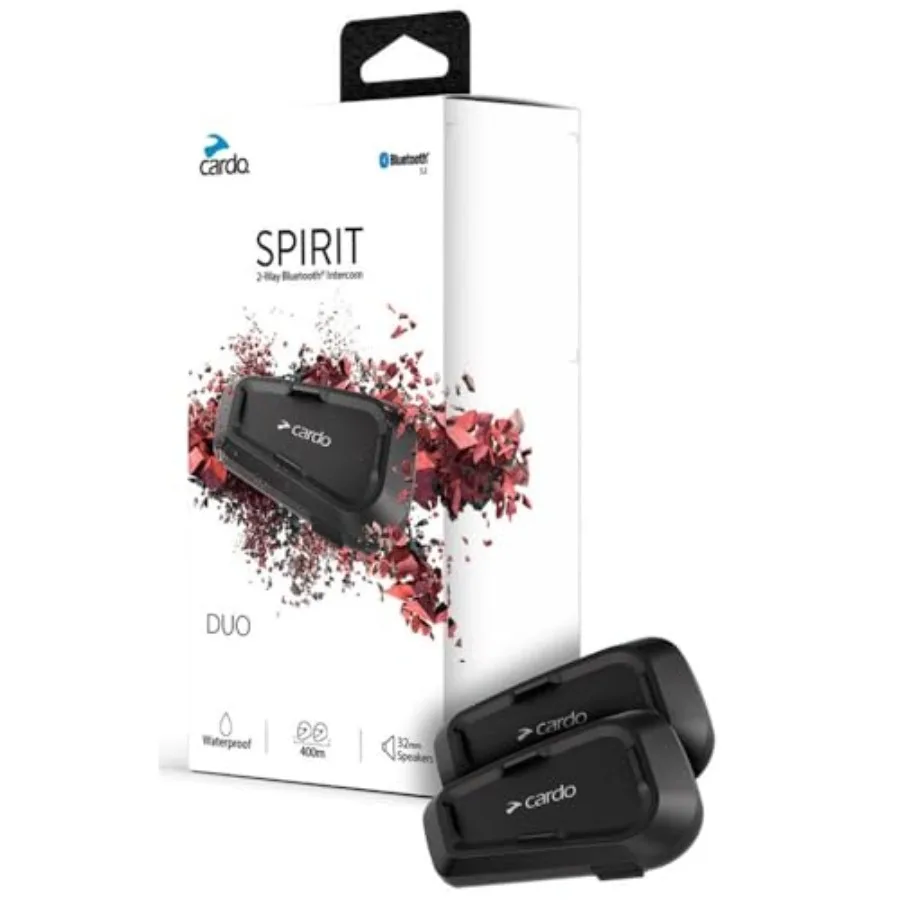 

Motorcycle Bluetooth Communication Headset for Systems Spirit - Black Dual Pack with Noise-Cancelling Microphone and Extended B