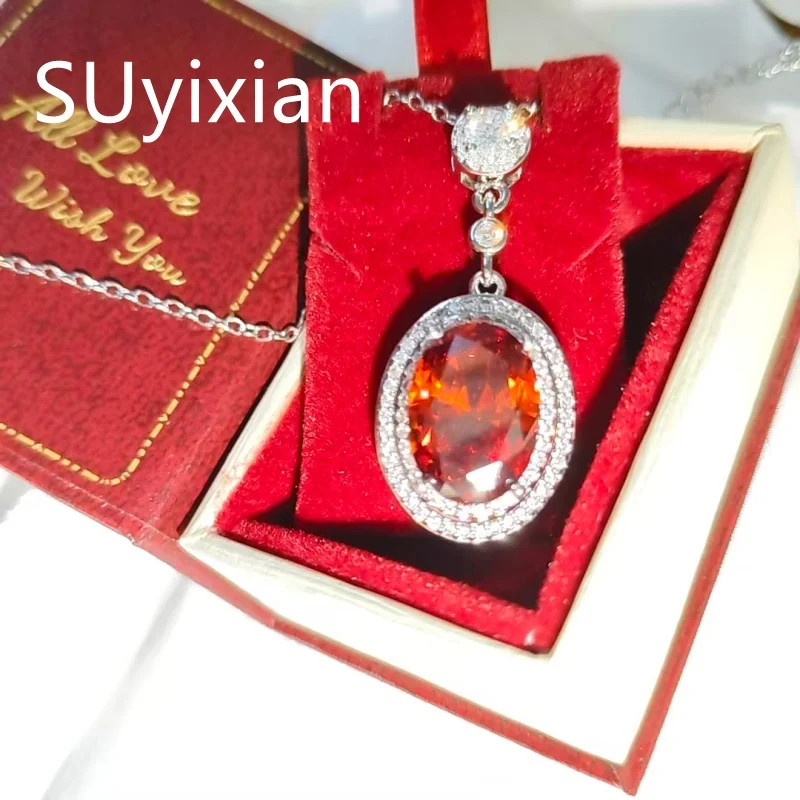 Collar de Plata de Ley 925 con Circonita Roja Granate, Joyería de Lujo para Mujer, Regalo de Cumpleaños o Aniversario
