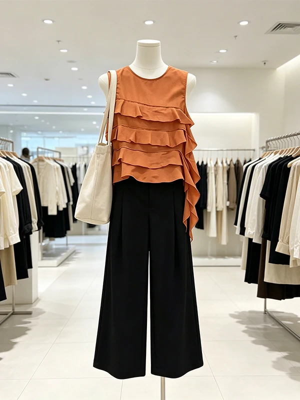 

High Waist Wide Leg Pants Set Asymmetrical Sleeveless Top for plus Size Women Summer New Style Commute Korean Loose Fit