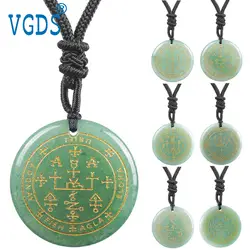 Natural Green Aventurine Carved Seven Angel Round Pendants Archangel Spiritual Power Protection Amulet Symbol Jewelry Necklaces