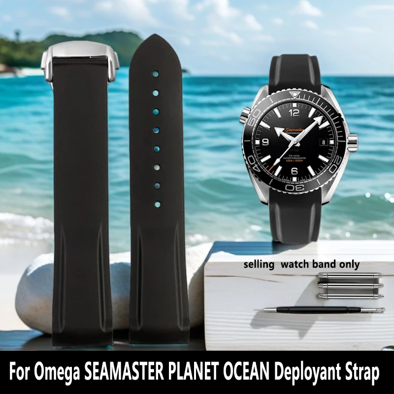 20mm 22mm Curved silicone strap For Omega Planet Ocean 600 AT150/007 quarter orange Seamaster 300  waterproof men's watch band