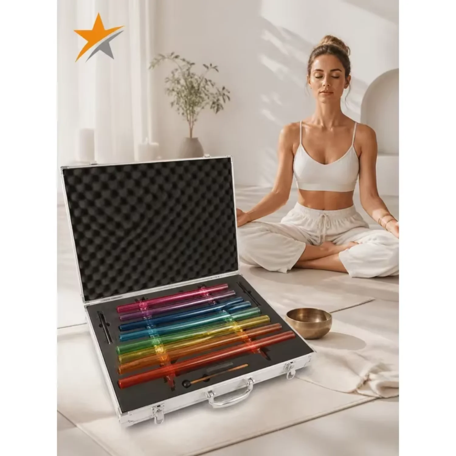 STAR LIN KUP 432Hz Colored Crystal Harp with Perfect C D E F G A B C Notes Includes Case 2 Crystal Mallets and 1 Rubber