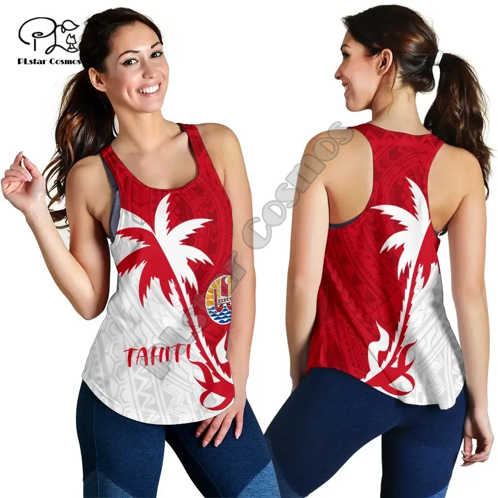 French Polynesia Tahiti Country Island Flag Tattoo Retro Vintage 3D Harajuku Yoga Women Vest Racerback Tank Fitness Sleeveless 2