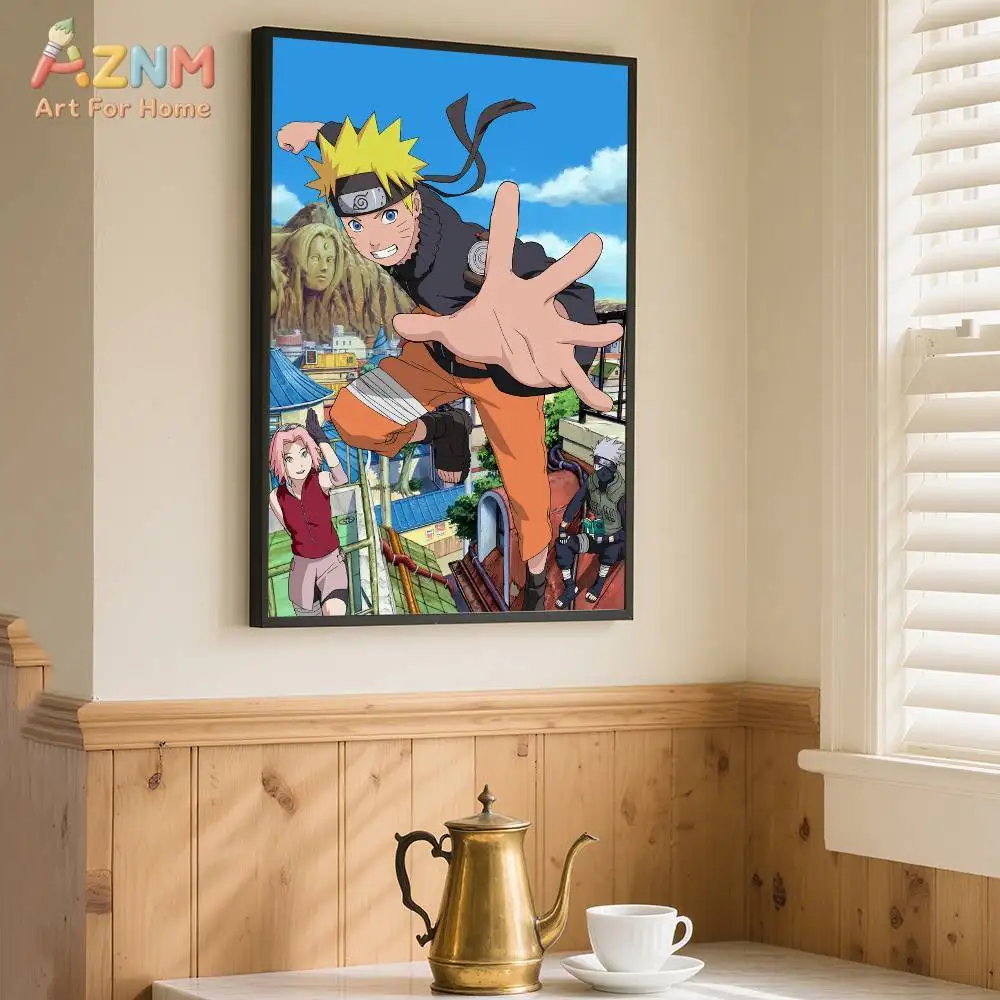 AZNM Naruto Anime Canvas Poster Uzumaki Naruto Sasuke Sakura Kakashi Wall Art Print Home Living Room Decor Painting Gift