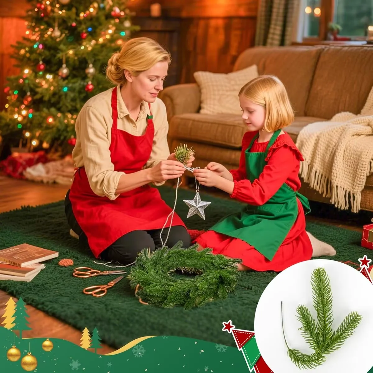30 Stück künstliche Kiefernzweige – realistische gefälschte Grünpflanzen mit Nadeln, keine Wartung, Weihnachtsbaumgirlande für drinnen und draußen – Detail 4