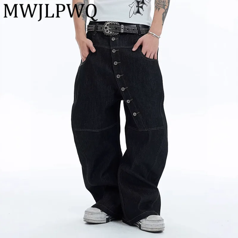 

MWJLPWQ джинсовые брюки в американском стиле ретро с длинными пуговицами, мужские осенние мешковатые джинсы Machete, 11978