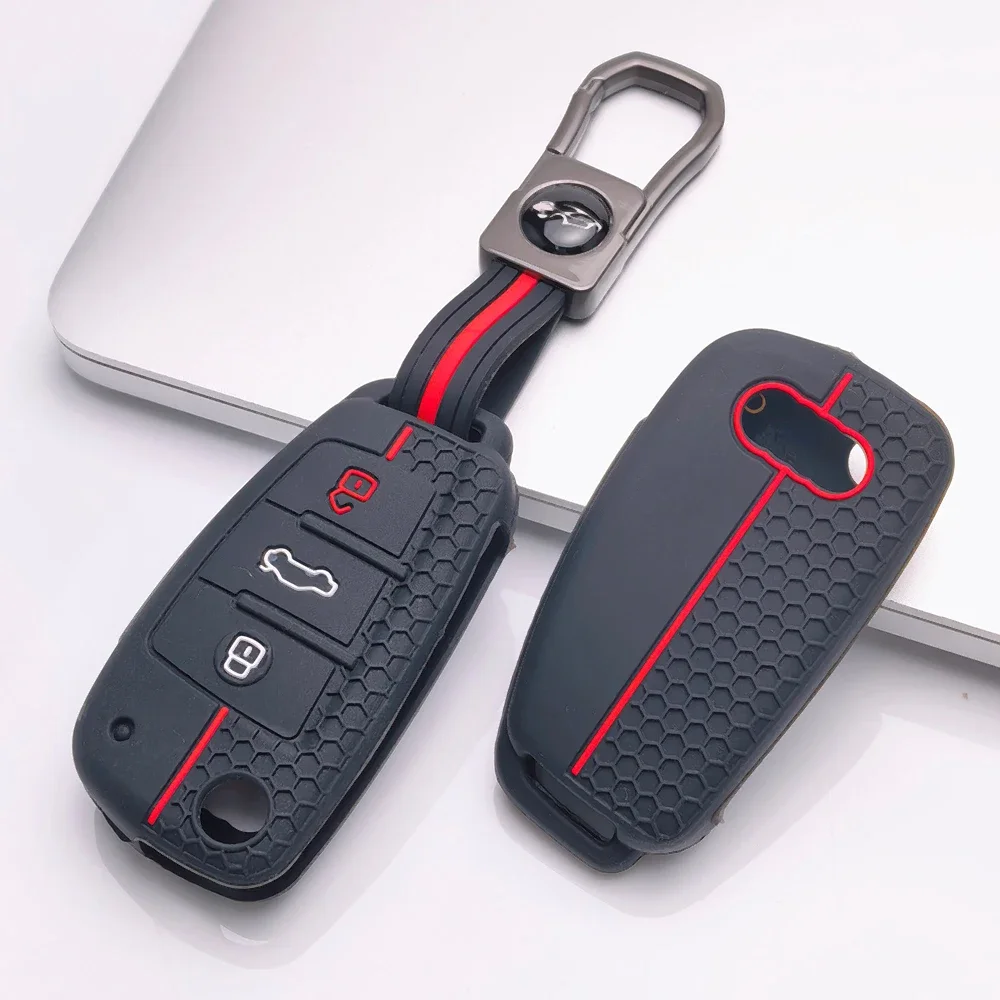 Silicone Key Case Cover Shell for Audi A4 B7 A6 C6 4f 8v A3 8p A1 A3 Accessories Auto Remote Key Holder 3 Button Jacket view 2