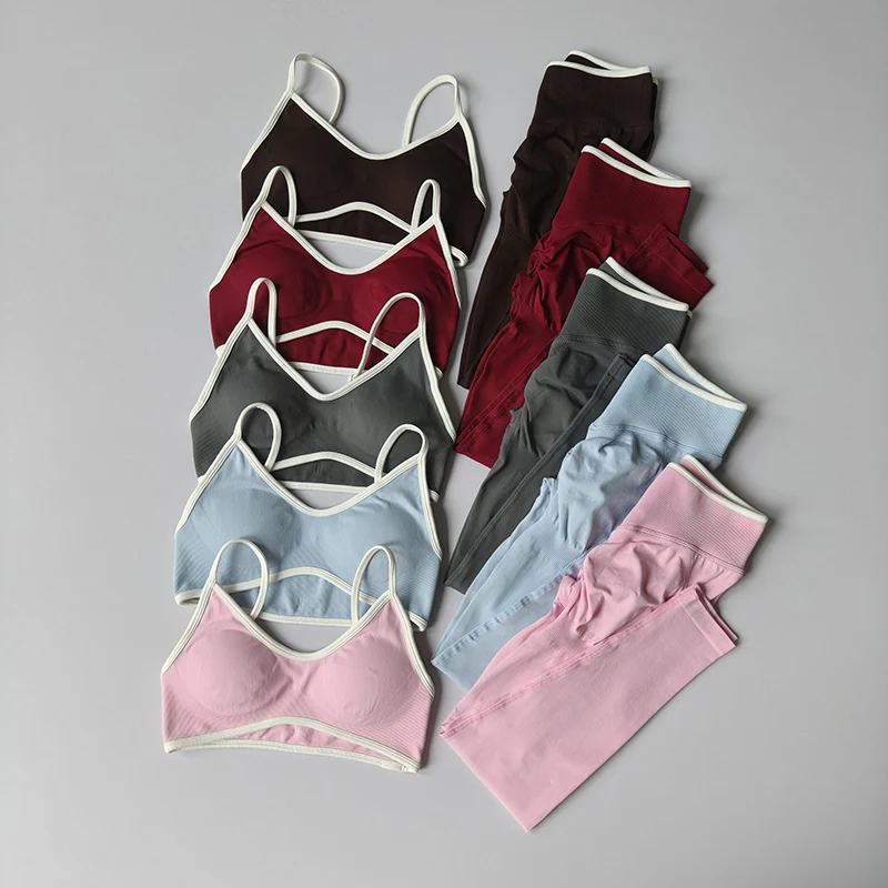 

Женский комплект из 2 предметов, спортивные леггинсы с высокой талией для йоги, тренажерный зал, фитнес, велоспорт, эластичный спортивный бюстгальтер для йоги, топ, брюки, костюм, одежда