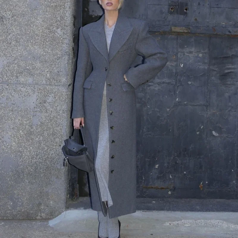 

Classic Fashionable Long Coat Buttons Thick Warm Autumn Winter Outerwears Stylish Trendy Casual Sophisticated Women's Streetwear