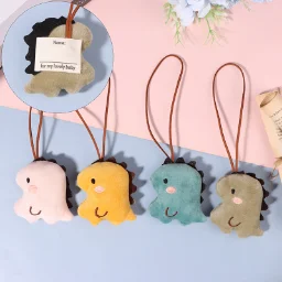 Cute Dinosaur Name Sticker Pendant Cartoon Animal Plush Stuffed Doll Anti-lost Mark Name Tag Charm Keychain Bag Decor