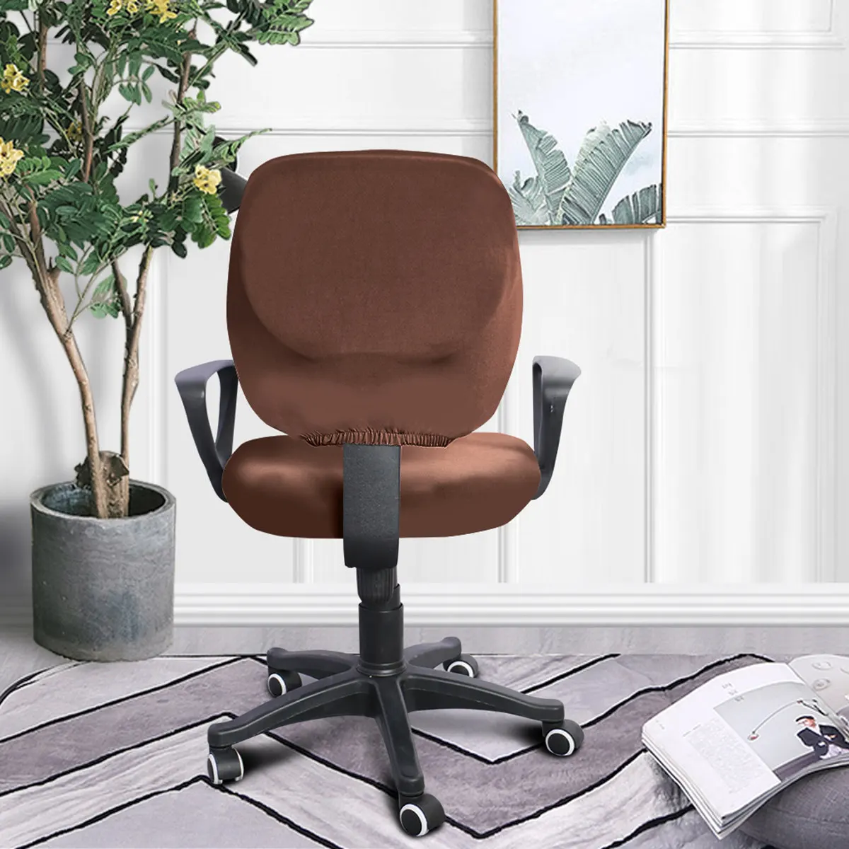 Solid Color Polyester Elastic Split Stretchy Chair Cover for Dining Room Banquet Wedding Party Meeting Office Use Removable Seat