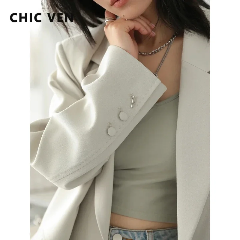 

CHIC VEN Korean Women Blazer Solid Casual Loose Wide Shoulder Ovecoat One Button Office Lady Top Woman Jacket Spring Autumn 2023