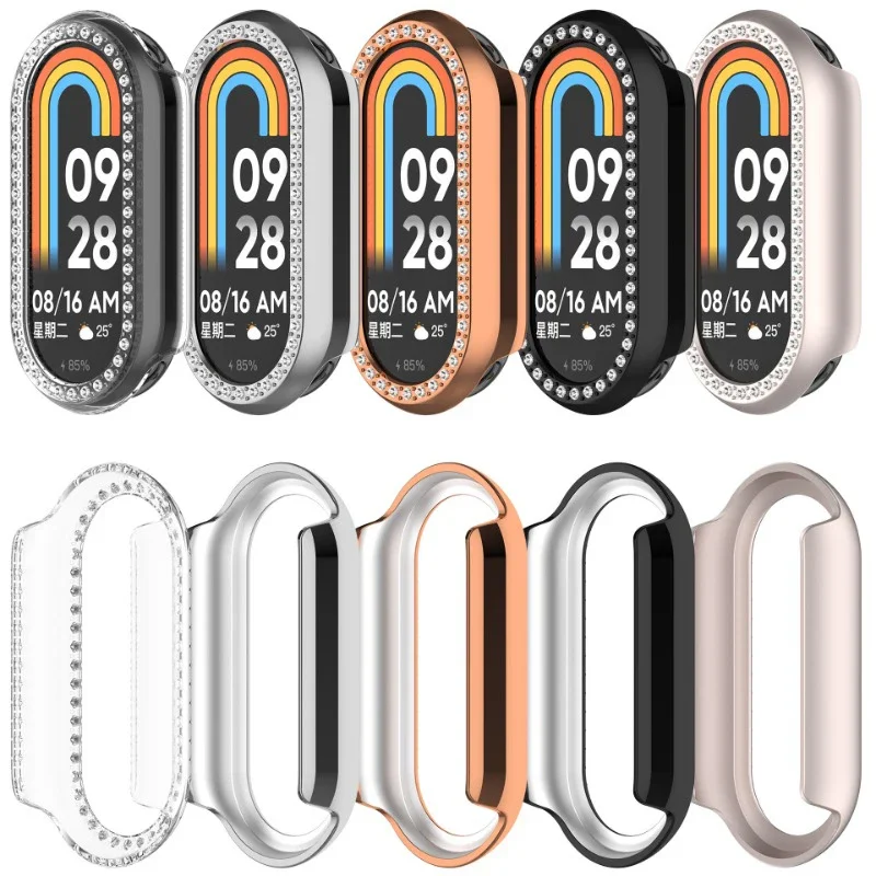 Glass + Case For Xiaomi Mi Band 8 PC+Diamond All-around Bumper Protective Cover  for Mi Band8