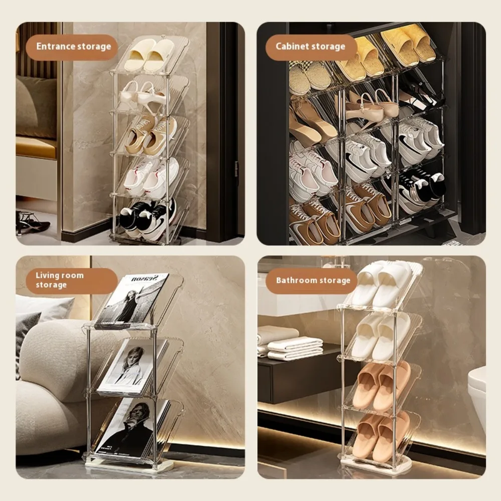 Sturdy and Durable Stainless Steel Shoe Rack Tilted Save Space Shoe Cabinet 4/5 Layers Light Luxury Multi-Tiers Shoes Shelf