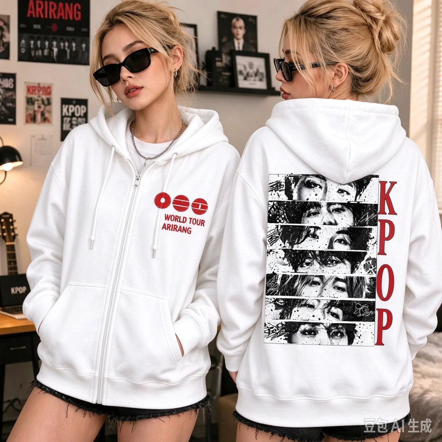 2026 Arirang World Tour Zip Up Hoodie Retro Kpop Collage Portrait Graphic Zipper Hooded Jacket Men Women Casual Sweatshirt
