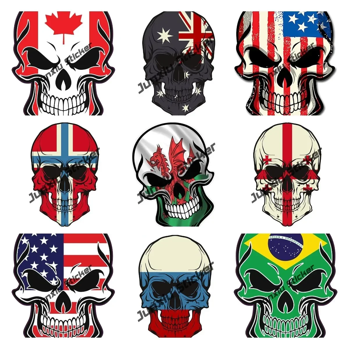 

Creativity Skull with American Welsh Canadian Flag Vinyl Decal Reflective Stickers for Car Truck Laptops Windows Walls Graphic