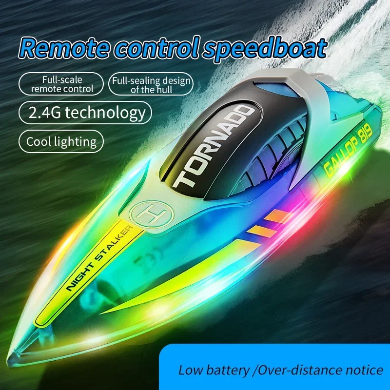 

RC High Speed Boat High Horsepower 2.4G Racing Waterproof Light Remote Control Speedboat Model Children Outdoor Toy for Boy Gift