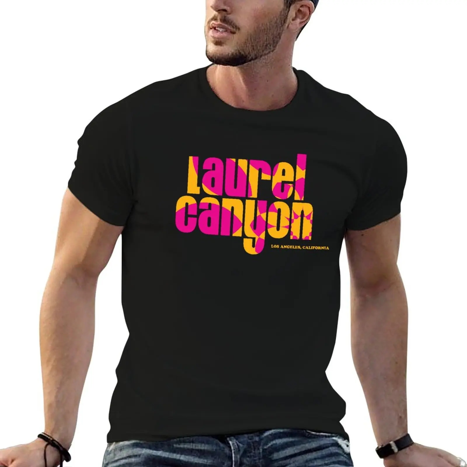 Laurel Canyon psychedelic flower logo - pink T-Shirt Daily Casual Short Sleeve Tee Shirt