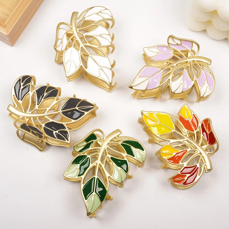 

НОВЫЕ красочные сплавные листья, коготь для волос, серия растений, металлические зажимы для когтей, летние модные заколки для волос в форме краба, аксессуары для волос для женщин и девочек