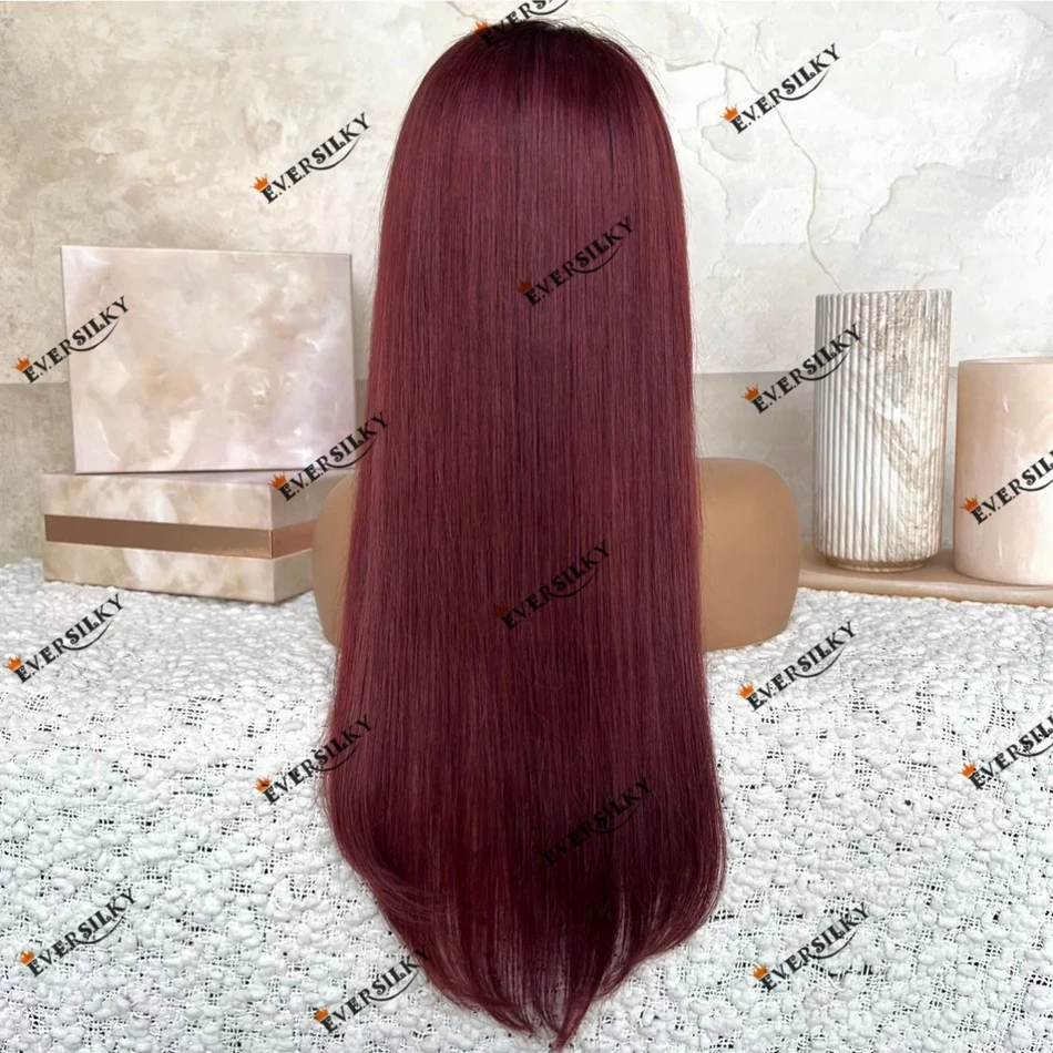 Bone Straight Plum Burgundy Human Hair Natural Hairline 13x6 Lace Front Wig for Women 180 Density Remy Indian Hair 13x4 Lace Wig