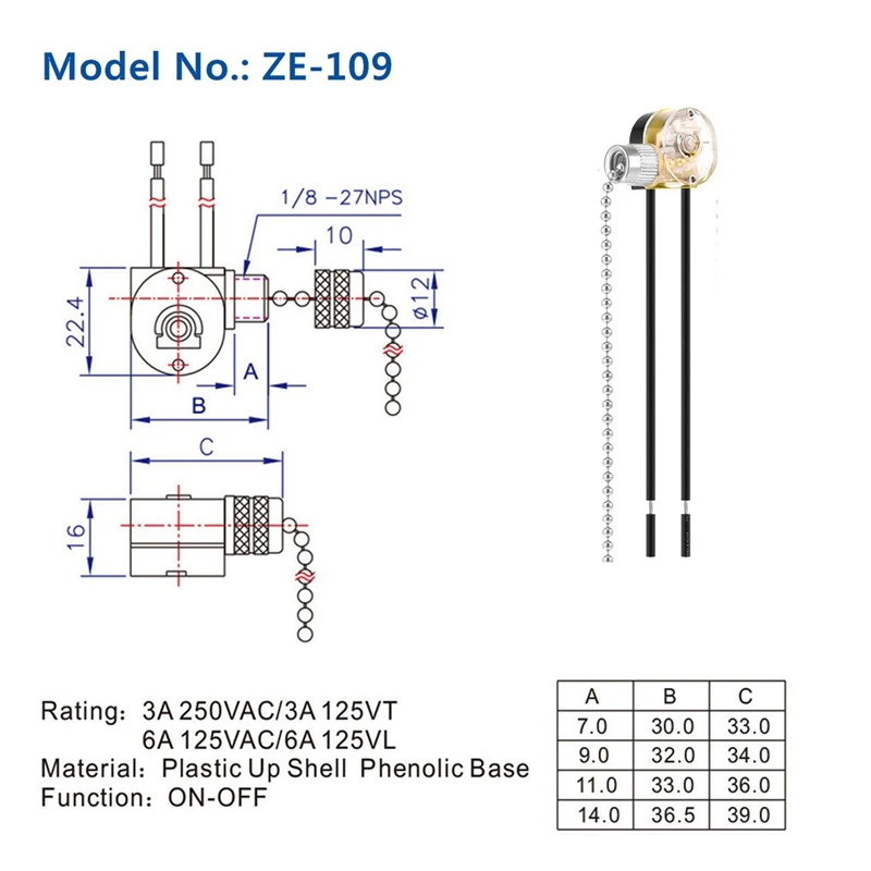 3Pack Ceiling Fan Light Switch ZE-109 Fan Switch Ceiling Pull Chain Switch Replacement