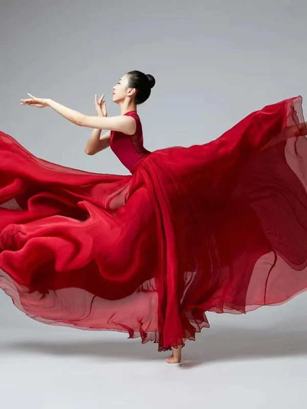Falda larga de gasa de doble capa con corte en A, falda para baile cuadrado, disfraz de danza de Xinjiang, falda de medi...