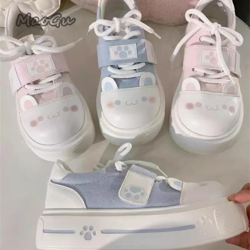 Damen-Sneaker mit niedrigem Schaft und niedlicher Katzenpfote, süße Kawaii-Lolita-Skateschuhe, vulkanisierte Damenschuhe, Größe 34-40, Tenis Feminino