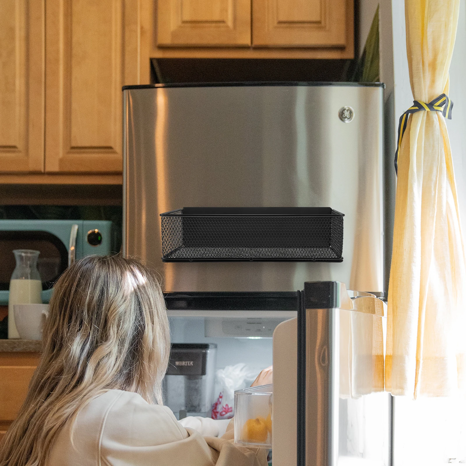 

Magnetic Fridge Organizer Large Capacity Black Design Easy Installation No Drilling Required Versatile Use in Home Appliances